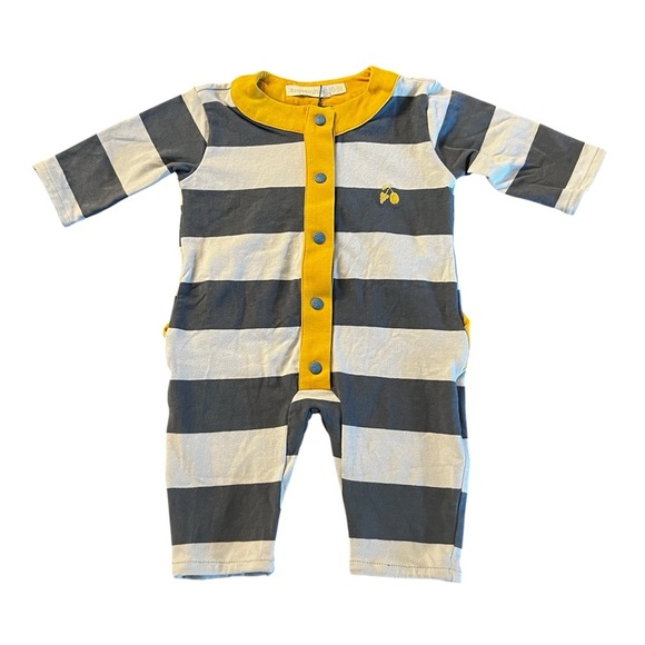 Raspberry Plum Charming Gray and Yellow Striped Kids Onesie Size 0-3 Months - Picture 1 of 7